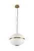 Alabaster sphere pendant light in matt brass, unlit view showing white alabaster shade with natural warm veining, brass equatorial band and circular ceiling canopy