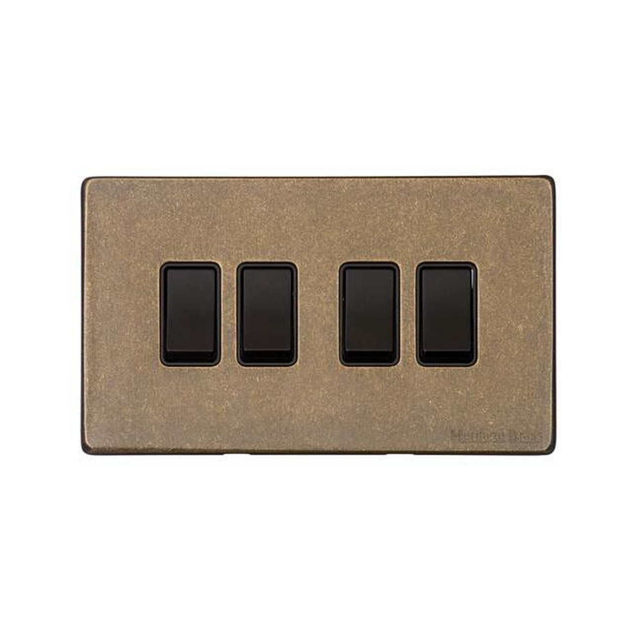 Vintage Range 4 Gang Rocker Switch (10 Amp) in Rustic Brass - Black ...