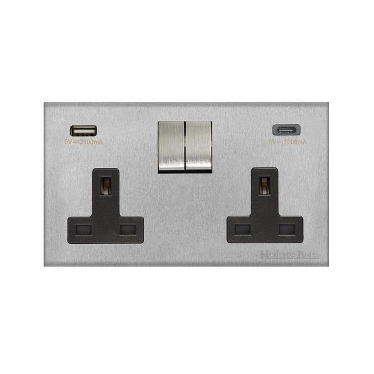 Range Power Socket Chrome 2G 13A Socket with USB-A & C, Black - C-W352559SCBK