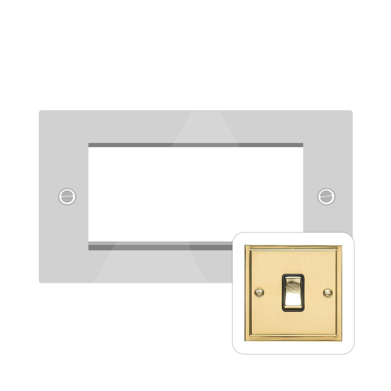 4 Module Euro Plate Polished Brass White PLS011694W