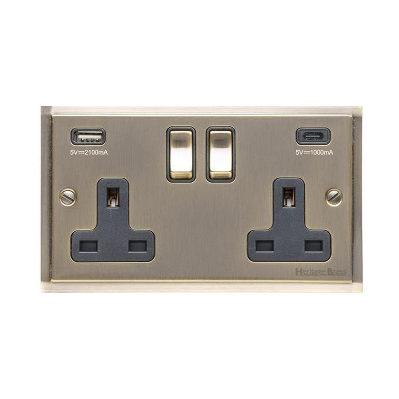 Elite Stepped Plate Range 2G 13A Socket with USB-A & USB-C in Antique ...