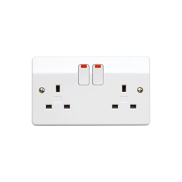 Logic Plus K2647 2 Gang 13 Amp Double Pole Switched Neon Socket Outlet in White