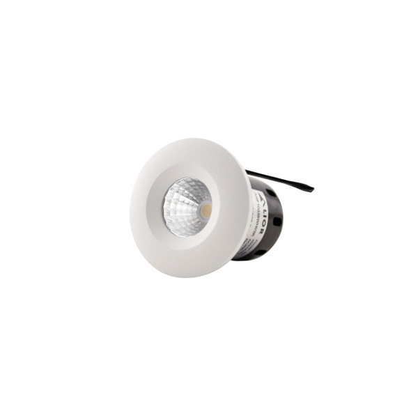 3W LED mini downlight in white finish, dimmable, IP65, fire rated, 3000K warm white