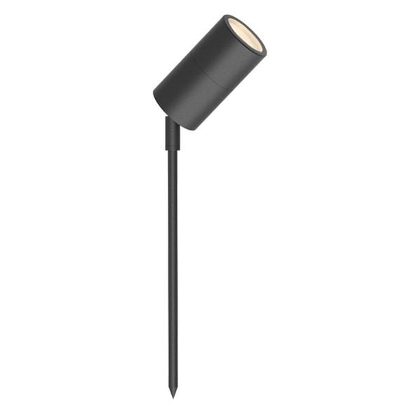 Mains powered GU10 garden spike light with 90° adjustable head in Matt Black finish, IP65 rated for outdoor use