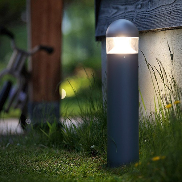 Black bollard light with round dome light up