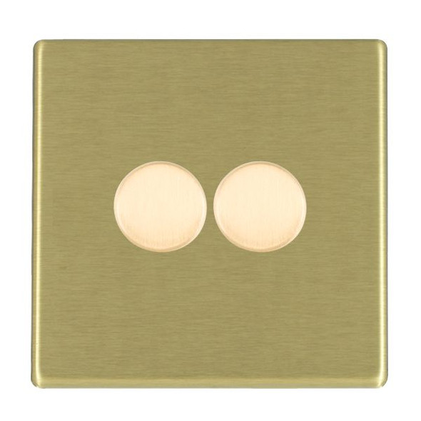 Hartland CFX Satin Brass 2x400W Resistive Leading Edge Push On-Off Rotary 2 Way Switching Dimmers max 300W per gang Satin Brass