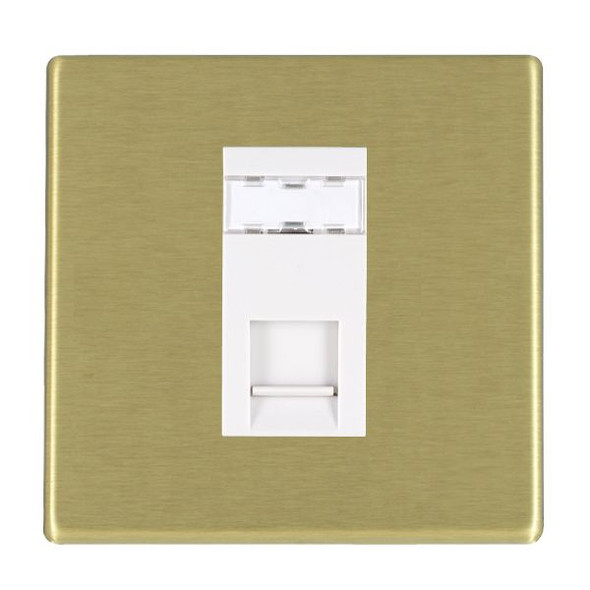 Hartland CFX Satin Brass 1 gang RJ45 CAT 5E Outlet - Unshielded White