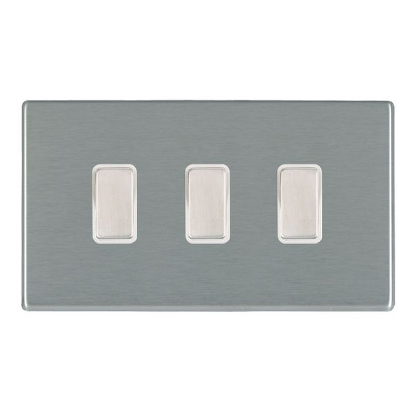 Hartland CFX Satin Steel Effect 3x250W/210VA Resistive/Inductive Trailing Edge Touch Master Multi-Way Dimmers Satin Steel/White