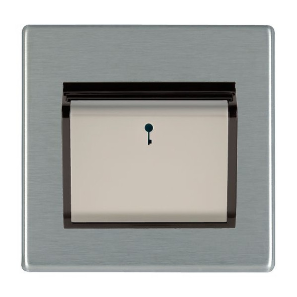 Hartland CFX Satin Steel Effect 1 gang 10A (6AX) Card Switch On/Off with Blue LED Locator Satin Steel/Black