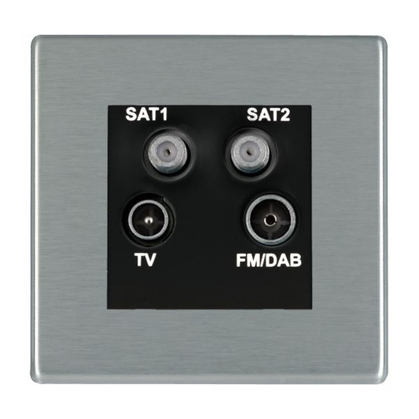 Hartland CFX Satin Steel Effect Non-Isolated TV+FM+SAT1+SAT2 Quadplexer 2in/4out (DAB Compatible) Black
