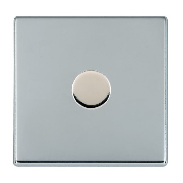 Hartland CFX Bright Chrome 1 gang 200VA Inductive Leading Edge Push On-Off Rotary 2 Way Switching Dimmer Bright Chrome