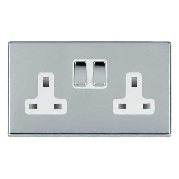 Hartland CFX Bright Chrome 2 gang 13A Double Pole Switched Socket Bright Chrome/White