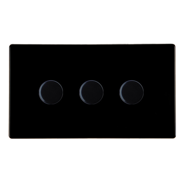 Hartland CFX Colours Jet Black 3x400W Resistive Leading Edge Push On-Off Rotary 2 Way Switching Dimmers max 300w per gang Black