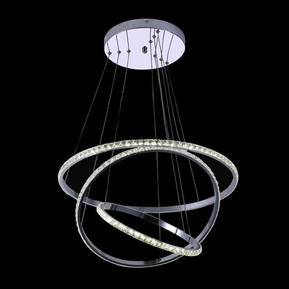 Modern Triple Ring LED Crystal Pendant Light in Chrome