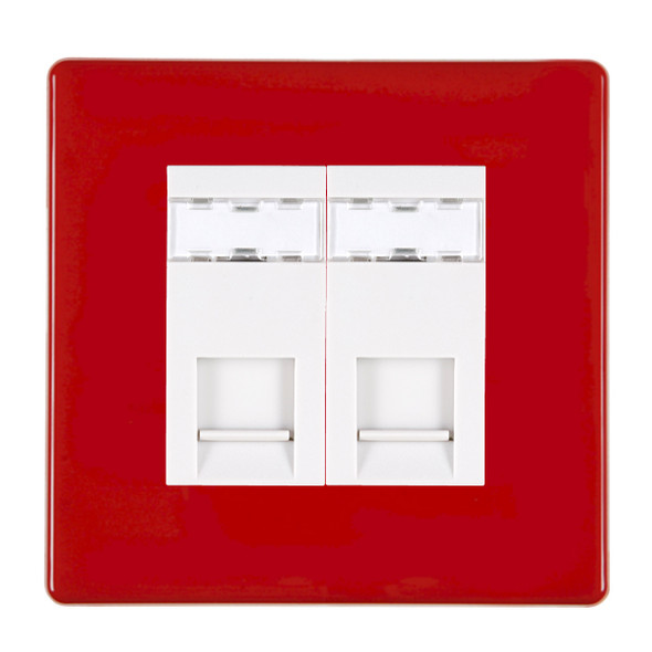 Hartland CFX Colours Pillar Box Red 2 gang RJ45 CAT 5E Outlet - Unshielded White