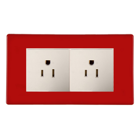 Hartland CFX Colours Pillar Box Red 2 gang 15A 110V AC American Unswitched Socket White
