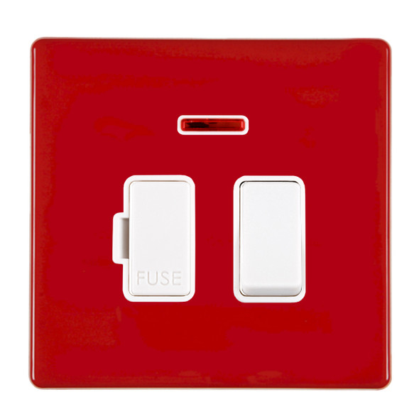 Hartland CFX Colours Pillar Box Red 1 gang 13A Double Pole Fused Spur and Neon White/White