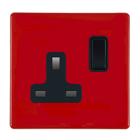 Hartland CFX Colours Pillar Box Red 1 gang 13A Double Pole Switched Socket Black/Black