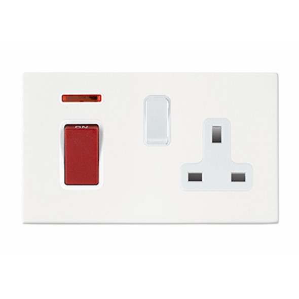 Hartland CFX Colours Bright White 45A Double Pole Rocker + Neon + 13A Switched Socket Red+White/White