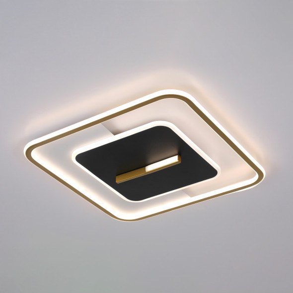 Square Rounded Edge LED Flush Light in Black and Gold. LED Interior Lighting.