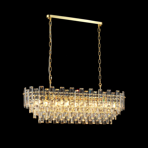 Crystal Glass Oval Chandelier in Gold Switched On