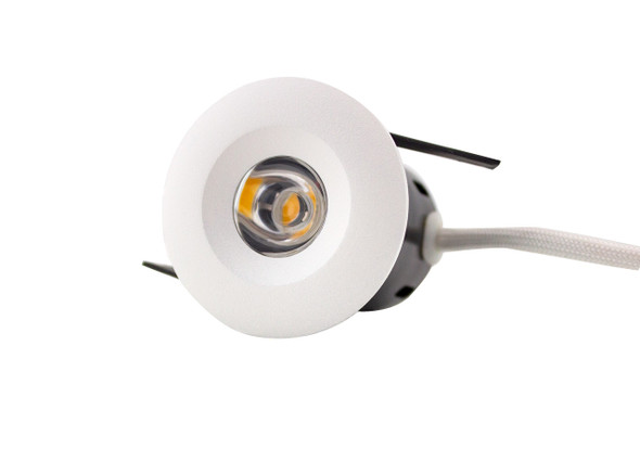 4W LED mini downlight side view with fixing clips, white finish, dimmable, IP44, fire rated