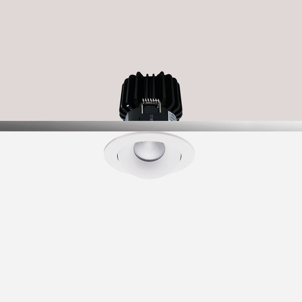 Adjustable fire rated mini downlight recessed in ceiling, white finish, IP44, 6W LED, 3000K