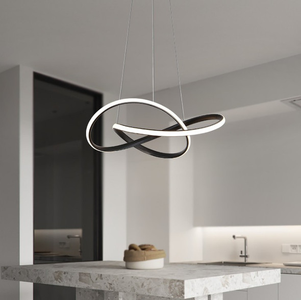 Modern Dimmable Twisted LED Pendant Light in Sandy Black