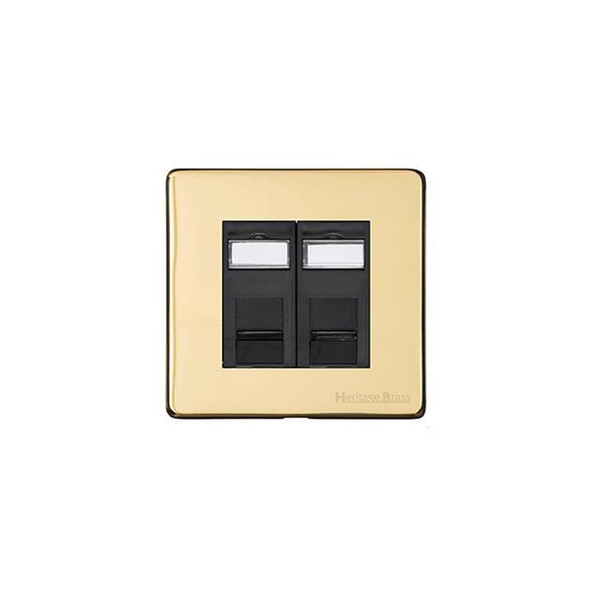 Studio Range 2 Gang Secondary Line Socket in Polished Brass  - Black Trim