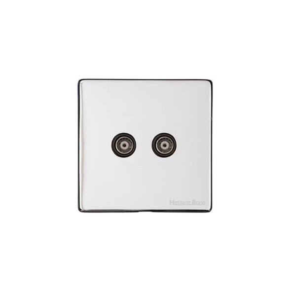 Studio Range 2 Gang TV Coaxial Socket in Polished Chrome  - Black Trim