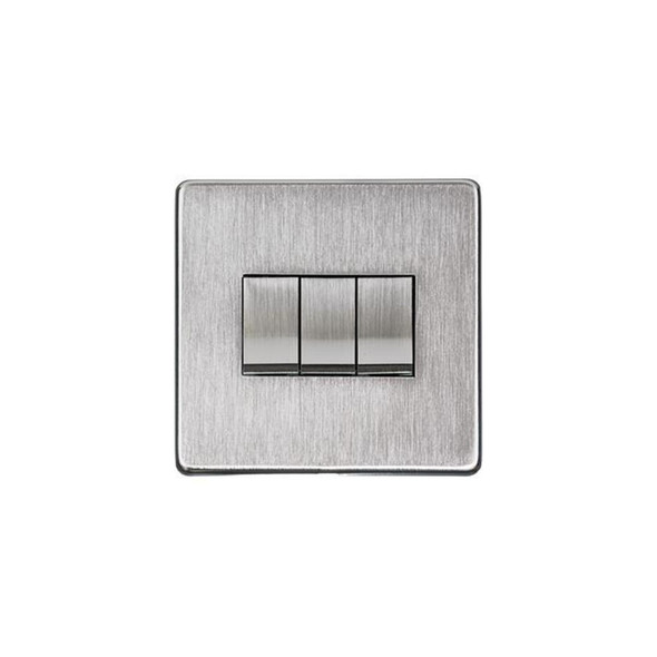 Studio Range 3 Gang Rocker Switch (10 Amp) in Satin Chrome  - Trimless