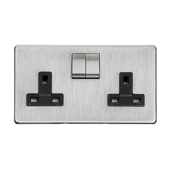 Studio Range Double Socket (13 Amp) in Satin Chrome  - Black Trim