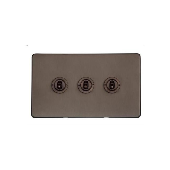 Studio Range 3 Gang Toggle Switch in Matt Bronze  - Trimless