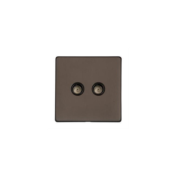 Studio Range 2 Gang TV Coaxial Socket in Matt Bronze  - Black Trim