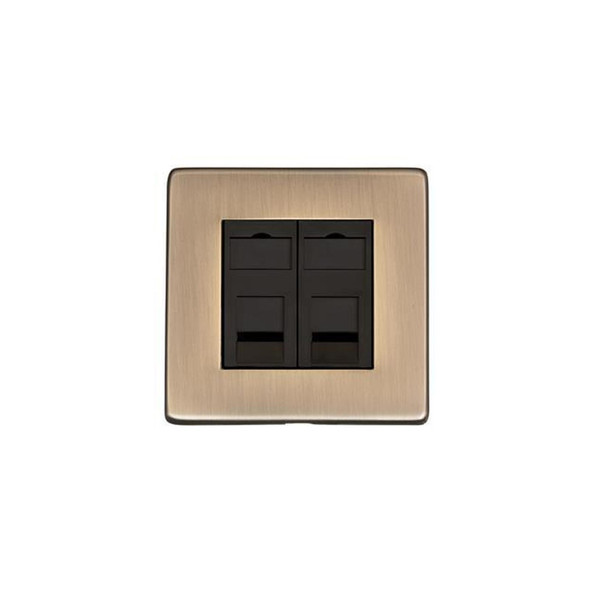 Studio Range 2 Gang Secondary Line Socket in Antique Brass  - Black Trim