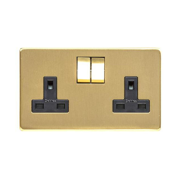 Studio Range Double Socket (13 Amp) in Satin Brass  - Black Trim