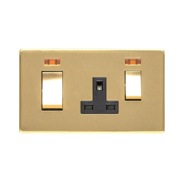 Studio Range 45A Cooker Unit + 13A Socket in Satin Brass  - Black Trim