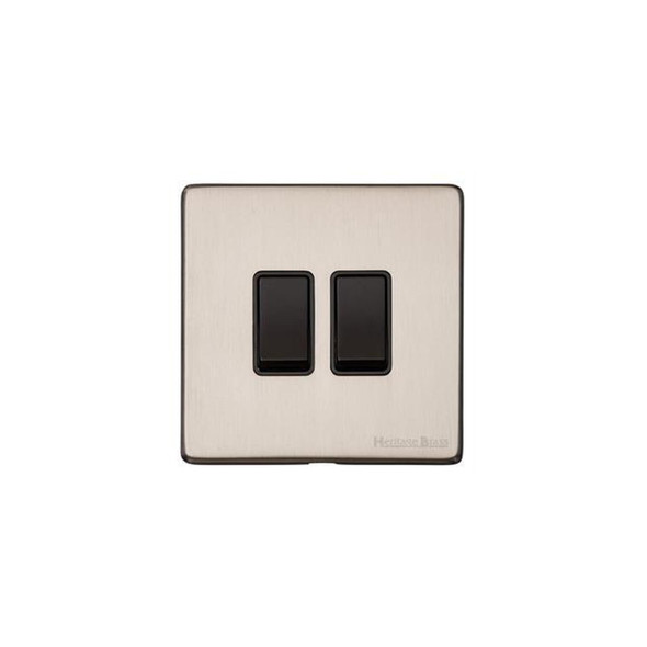 Vintage Range 2 Gang Rocker Switch (10 Amp) in Satin Nickel  - Black Trim