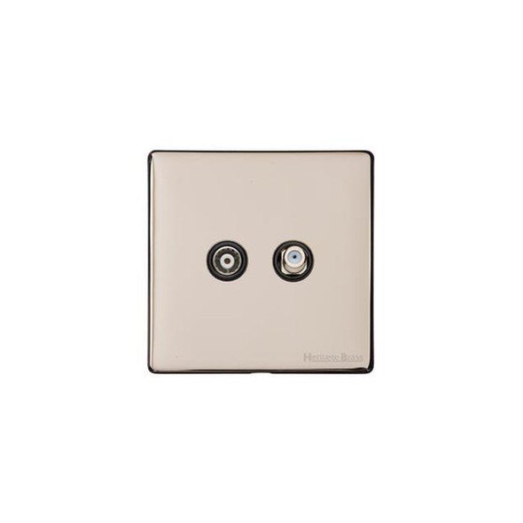 Vintage Range TV/Satellite Socket in Satin Nickel  - Black Trim