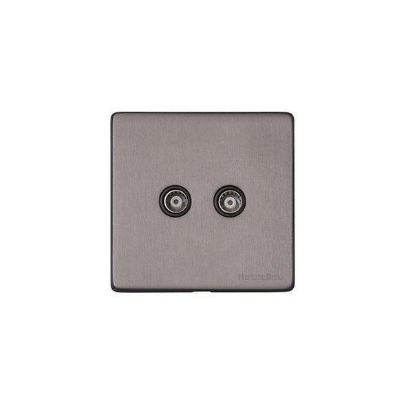 Vintage Range 2 Gang TV Coaxial Socket in Satin Black Nickel  - Black Trim