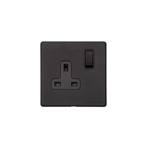 Vintage Range Single Socket (13 Amp) in Matt Black  - Black Trim