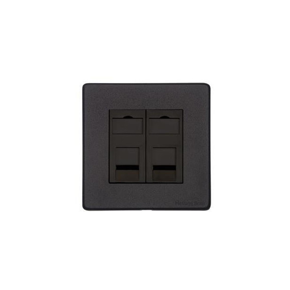 Vintage Range 2 Gang Secondary Line Socket in Matt Black  - Black Trim