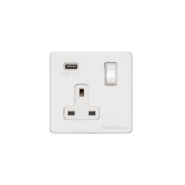 Vintage Range Single USB Socket (13 Amp) in Matt White  - White Trim