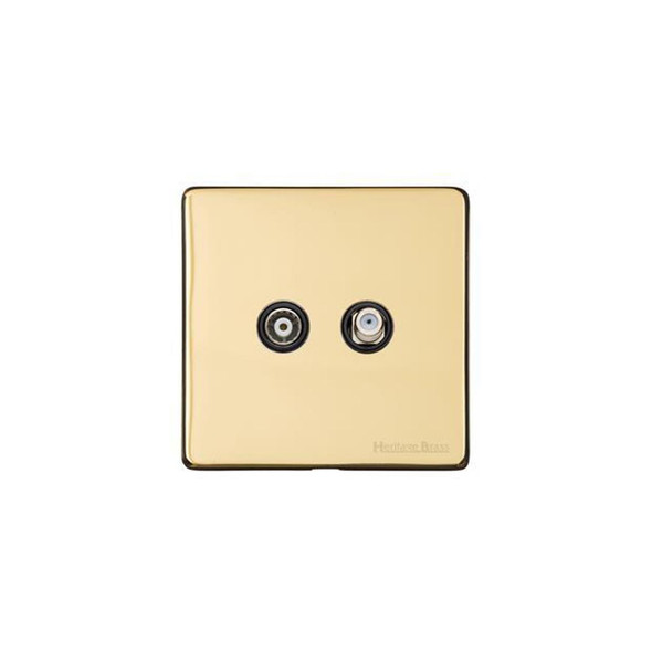 Vintage Range TV/Satellite Socket in Unlacquered Polished Brass  - Black Trim