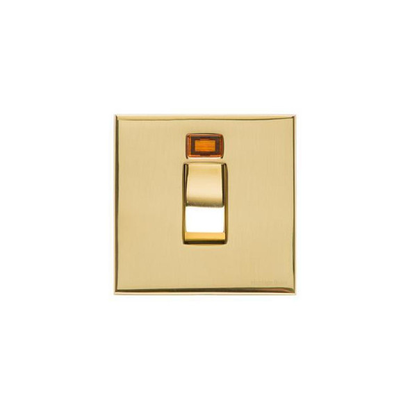 Winchester Range 45A DP Cooker Switch with Neon (single plate) in Polished Brass  - Black Trim