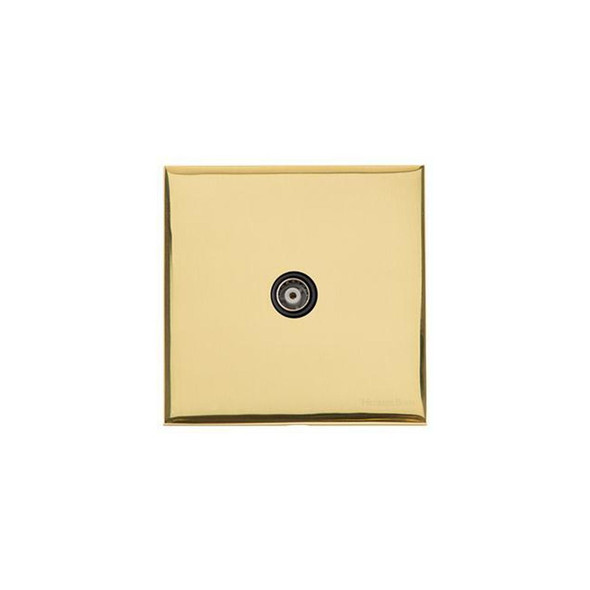 Winchester Range 1 Gang Isolated TV Coaxial Socket in Polished Brass  - Black Trim