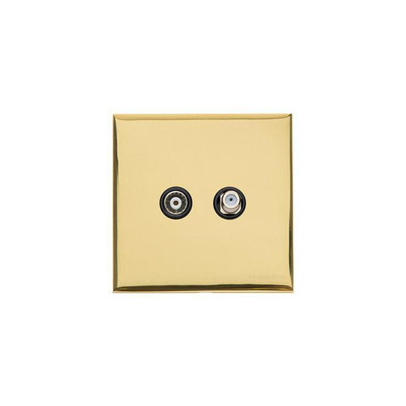 Winchester Range TV/Satellite Socket in Polished Brass  - Black Trim