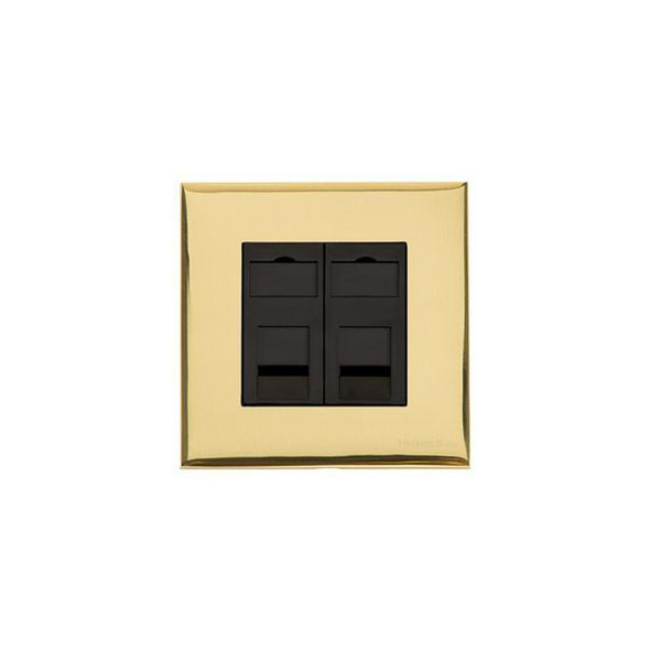 Winchester Range 2 Gang Secondary Line Socket in Polished Brass  - Black Trim