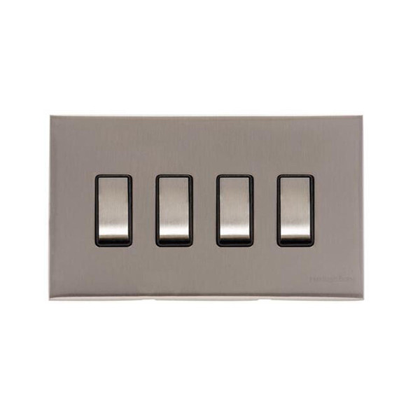 Winchester Range 4 Gang Rocker Switch (10 Amp) in Satin Nickel  - Black Trim