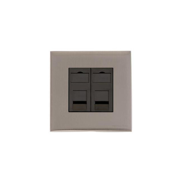 Winchester Range 2 Gang Cat 6 in Satin Nickel  - Black Trim